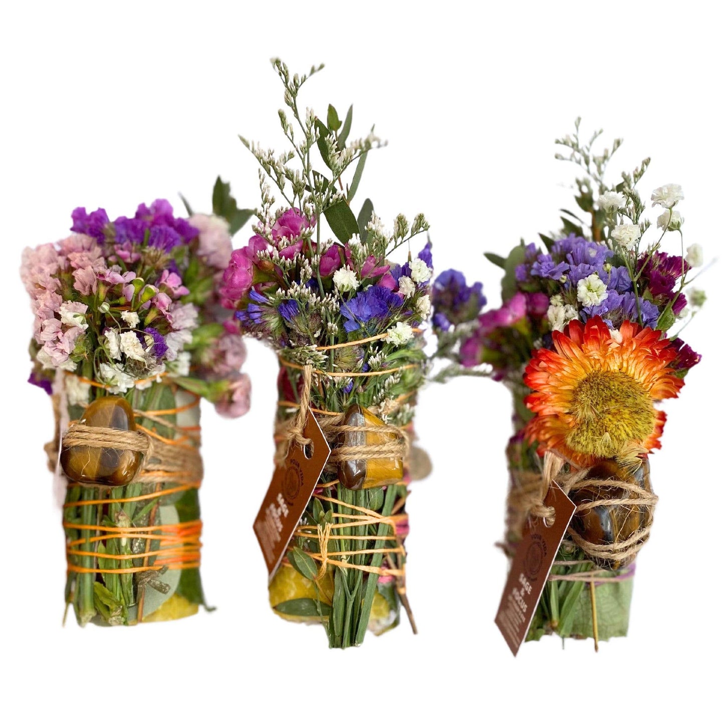 4" Sage Wands w/ Crystals: PEACOCK ORE (CELEBRATE)