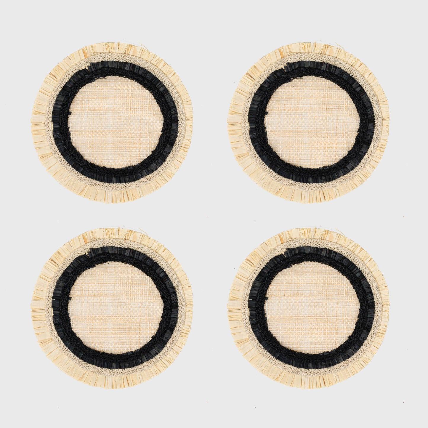 Ruffle edge straw coasters, black