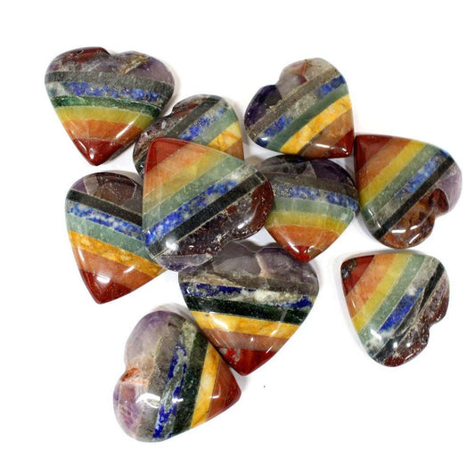 Crystal Seven Chakra Bonded Stone Heart for Metaphysical Use