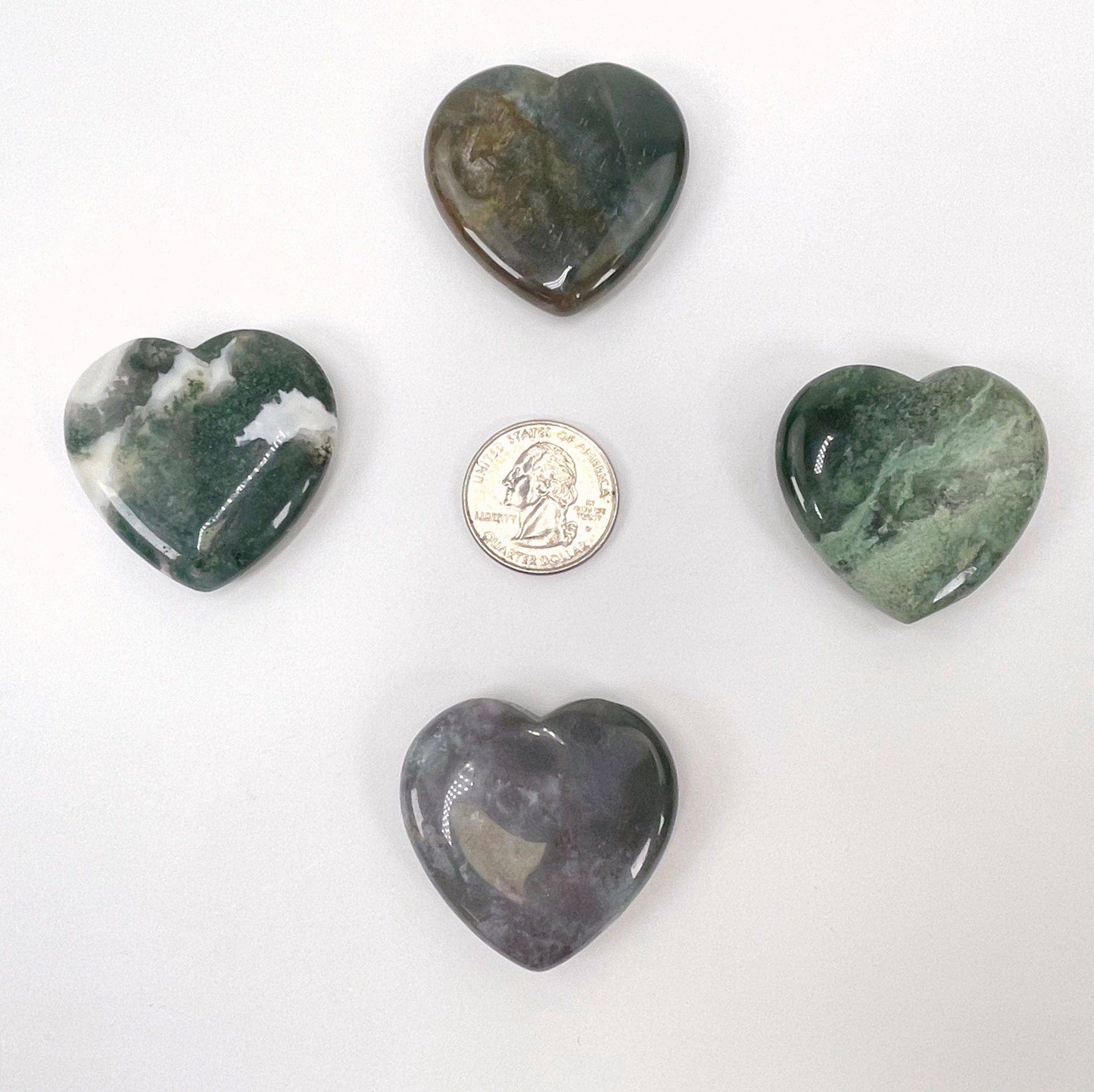 Crystal Moss Agate Polished Hearts