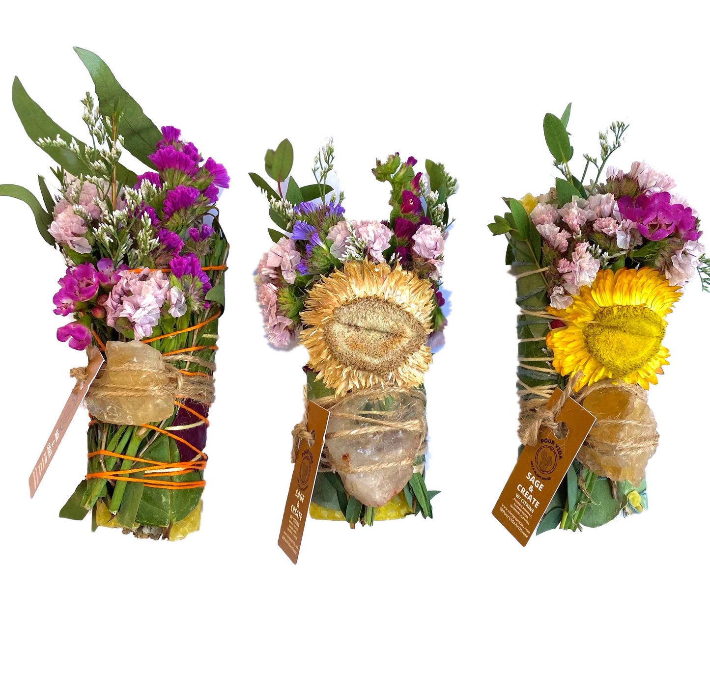 4" Sage Wands w/ Crystals: PEACOCK ORE (CELEBRATE)