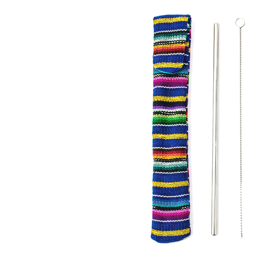 Reusable Sustainable Straw Kit/Straw and Cleaner - Guatemala: Blue