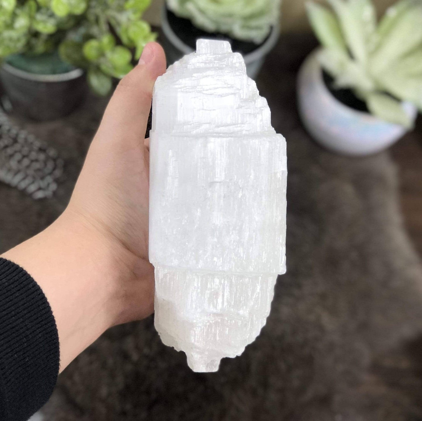 Selenite Log Candle Holder