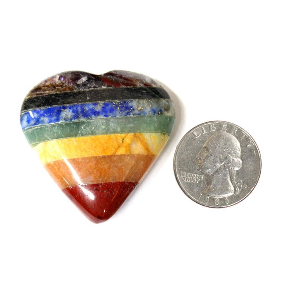 Crystal Seven Chakra Bonded Stone Heart for Metaphysical Use
