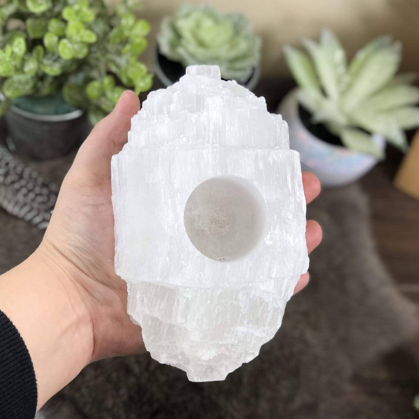Selenite Log Candle Holder