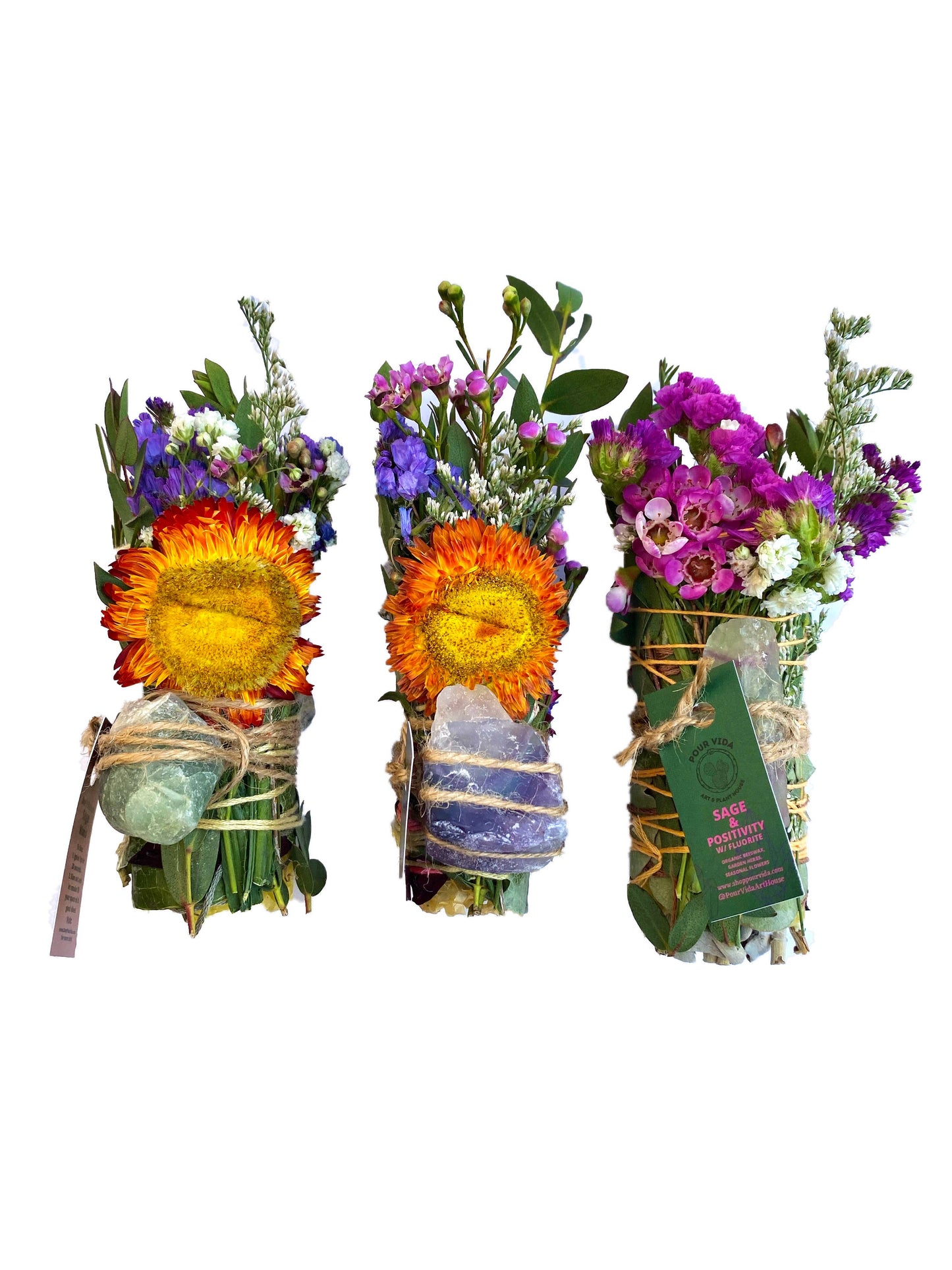 4" Sage Wands w/ Crystals: PEACOCK ORE (CELEBRATE)