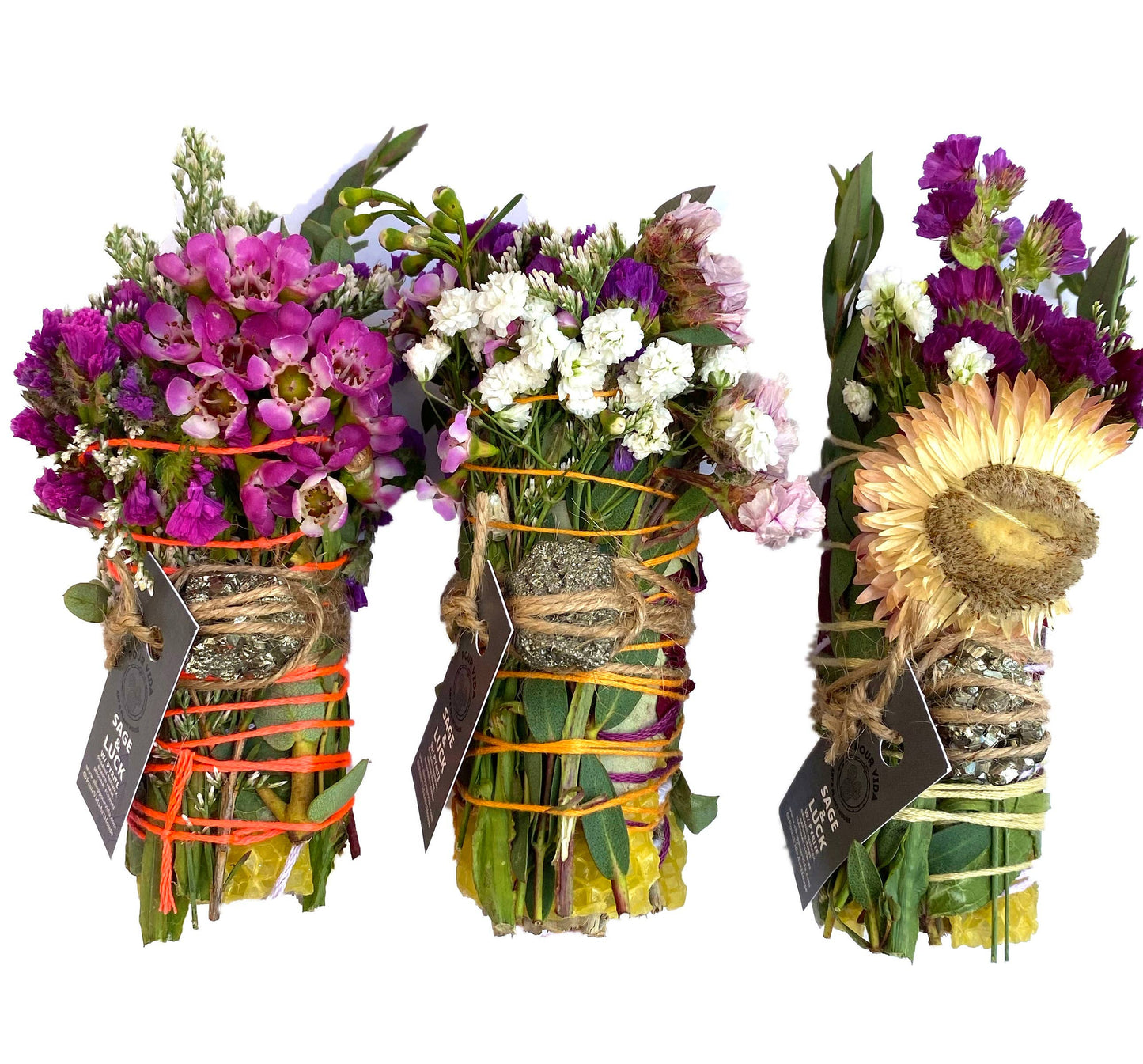 4" Sage Wands w/ Crystals: PEACOCK ORE (CELEBRATE)