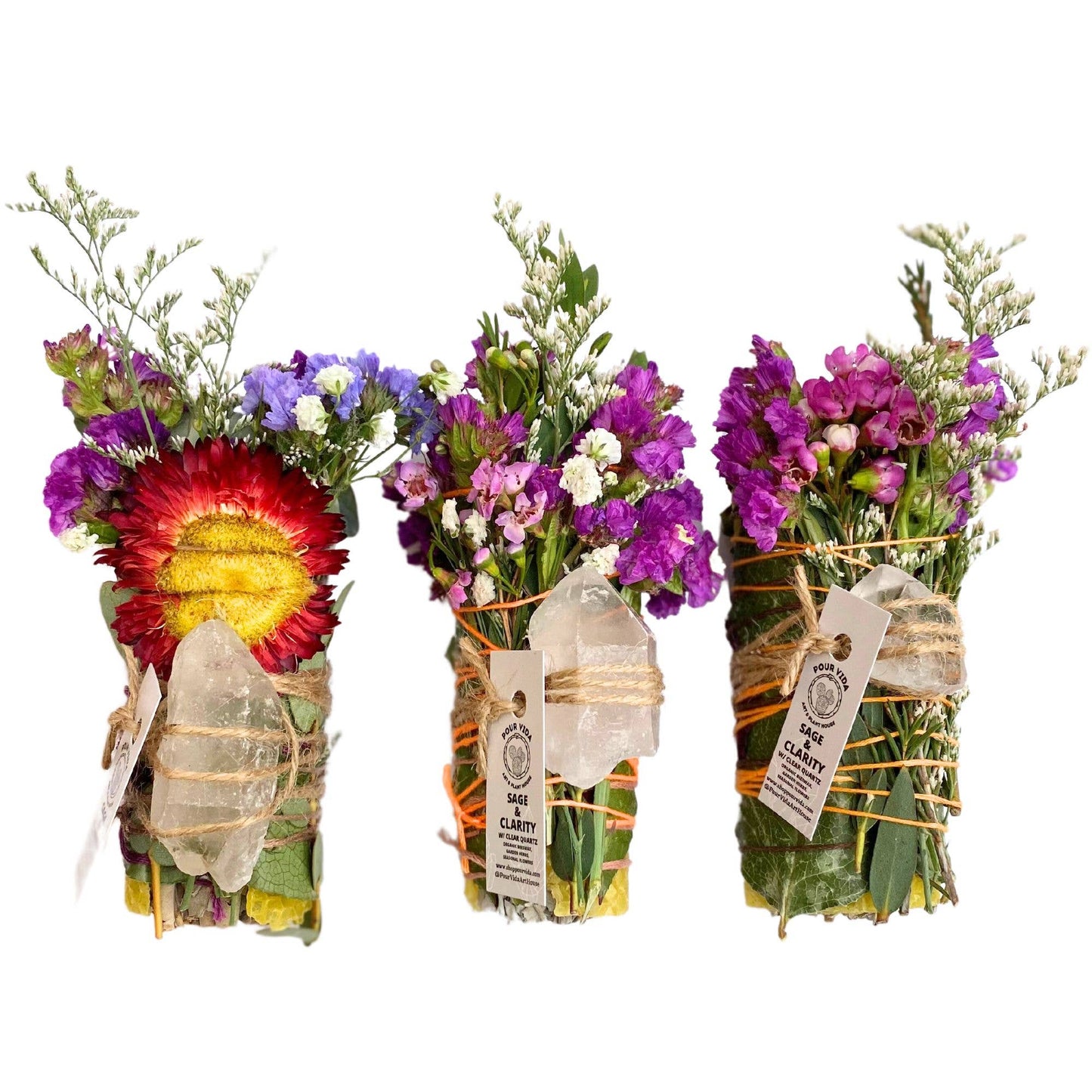 4" Sage Wands w/ Crystals: PEACOCK ORE (CELEBRATE)