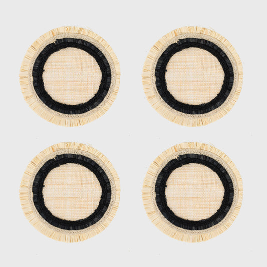 Ruffle edge straw coasters, black