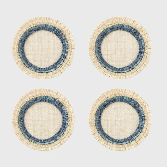 Ruffle edge straw coasters, indigo