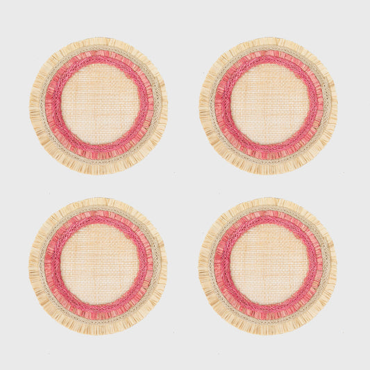 Ruffle edge straw coasters, pink