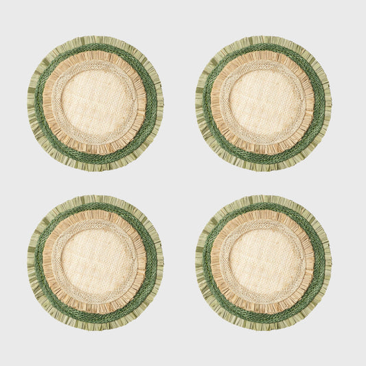 Ruffle edge straw coasters, green
