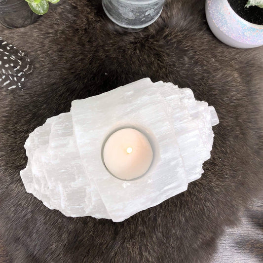 Selenite Log Candle Holder